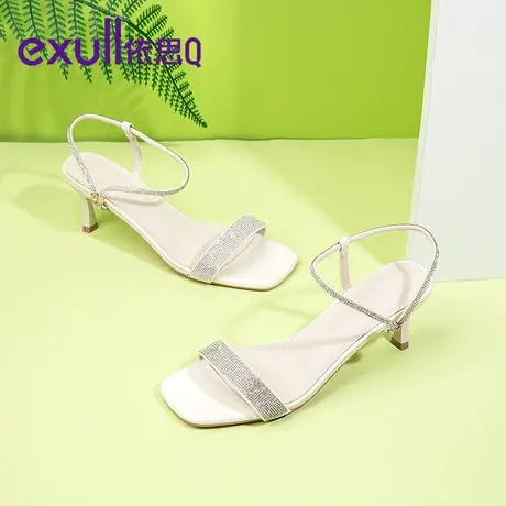 依思q凉鞋女2023夏季新款仙女风细跟鞋子外穿一字扣带时装高跟鞋图片
