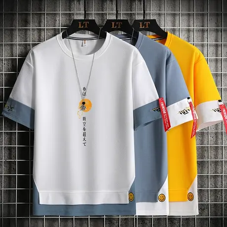 男士短袖体t恤港风ins潮牌2023新款夏装潮流半袖宽松上衣个性衣服商品大图