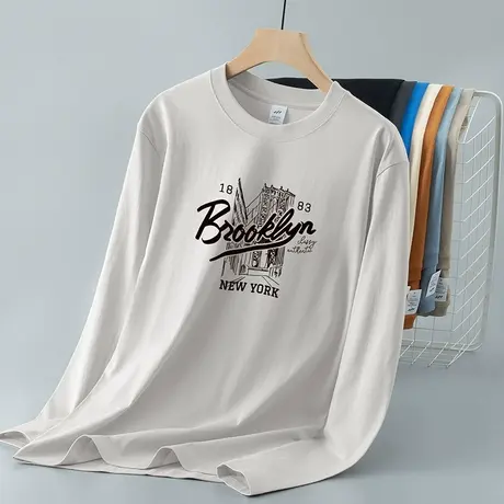 重磅纯棉t恤男长袖秋季小衫美式全棉内搭打底衫潮流宽松圆领秋衣商品大图