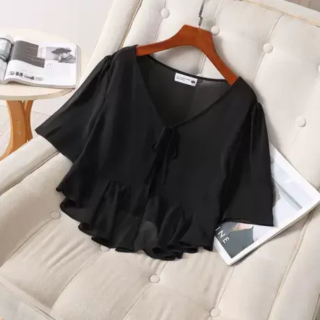 伊自尚2023年新款女装韩版大码胖mm夏季薄款百搭防晒雪纺衫外搭潮商品大图