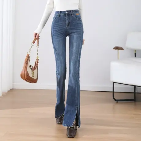 时尚气质牛仔裤2023年秋季新款女士简约高腰显瘦百搭通勤微辣长裤图片