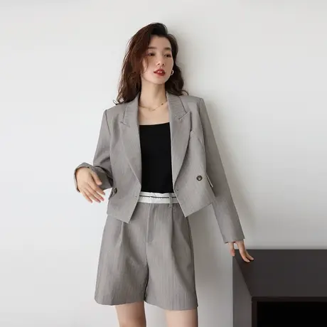 嘉茱莉2023春季新款西装短外套女短裤套装时尚减龄洋气设计感上衣图片