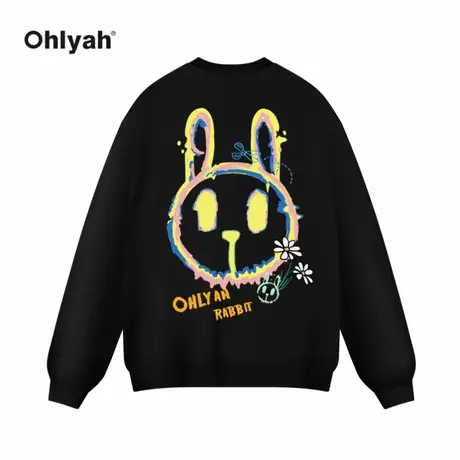 Ohlyah女装少女兔子印花衣服2023秋冬季新款圆领套头卫衣打底衫商品大图