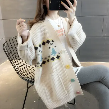 女装2023新款慵懒风开衫毛衣女宽松秋冬季韩版中长款网红针织外套图片