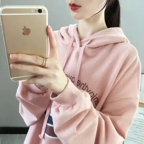 连帽卫衣女2023年新款女士宽松韩版秋冬薄款上衣服外套设计感超火商品大图