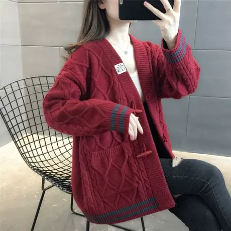 秋装女士毛衣外套2023年新款秋季韩版宽松慵懒风外搭长款针织开衫商品大图