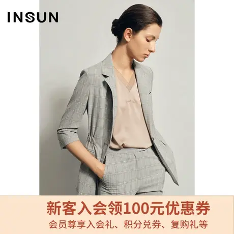 恩裳夏季时尚格子收腰设计感小众半袖薄款职业西装外套女图片