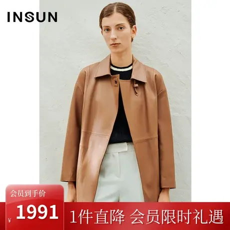 恩裳2023年春款新款复古经典翻领细腻软糯羊皮革皮衣外套商品大图