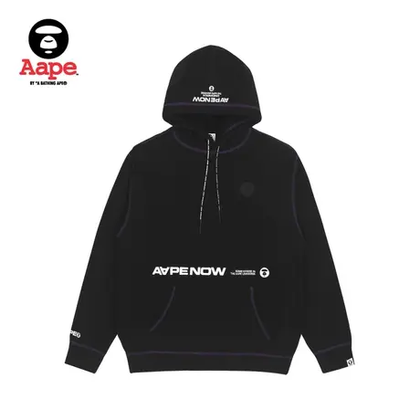 Aape旗舰店男装秋冬字母刺绣撞色车线加绒宽松厚连帽卫衣3802XXH商品大图