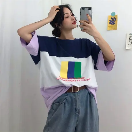 网红欧货大版宽松超火cec短袖t恤女ins潮2019韩版学生百搭上衣夏图片