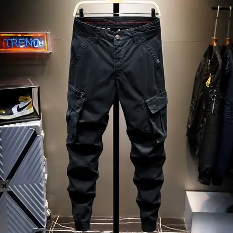 夏季款机车工装裤男潮牌宽松束脚男士休闲长裤子男韩版潮流百搭款商品大图