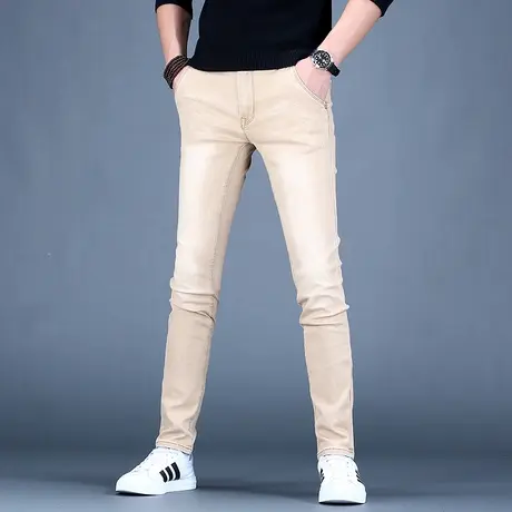 秋款男款男士牛仔裤男2023年新款弹力秋款休闲修身小脚裤子卡其色商品大图