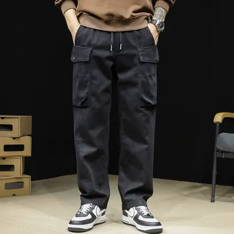 直筒休闲裤男纯棉宽松大码潮牌秋季2023新款阔腿工装裤子男裤长裤商品大图