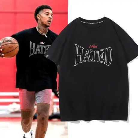 秀洛尼克杨同款短袖t恤男士夏季篮球运动宽松潮半袖纯棉大码体恤商品大图