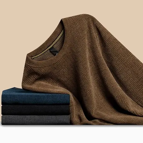 毛衣男加绒加厚雪尼尔秋冬季新款保暖内衣中年男士圆领套头打底衫商品大图