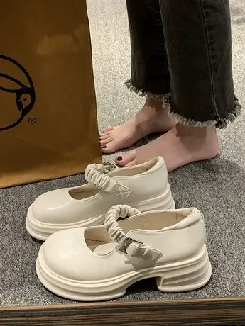 粗跟厚底增高英伦玛丽珍小皮鞋子女2023春夏新款浅口jk单鞋小个子商品大图