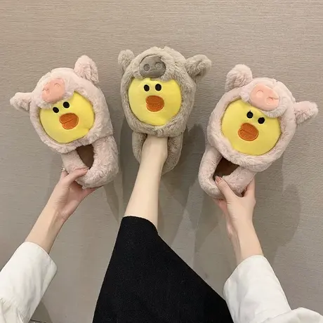 冬季可爱卡通棉拖鞋女包跟家居室内冬家用毛绒带跟加绒办公室棉鞋图片