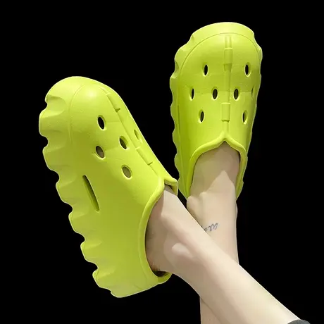 高跟洞洞鞋女2023新款夏季时尚踩屎感厚底沙滩外穿防滑包头凉拖鞋商品大图