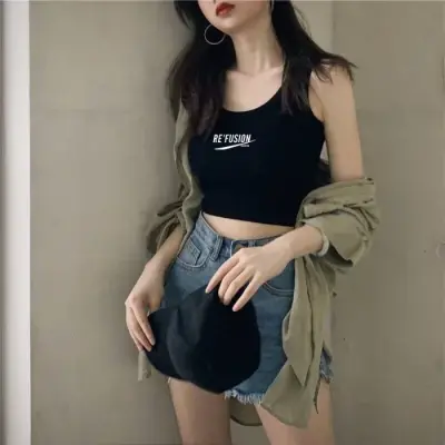 ins超火短款黑色紧身运动小吊带背心女外穿潮内搭打底泫雅上衣夏图片