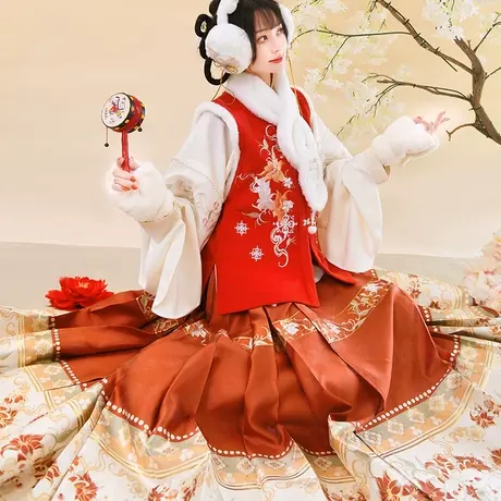 玉团儿如梦霓裳汉服女冬季织金马面裙绣花比甲兔年拜新年战袍袄裙图片
