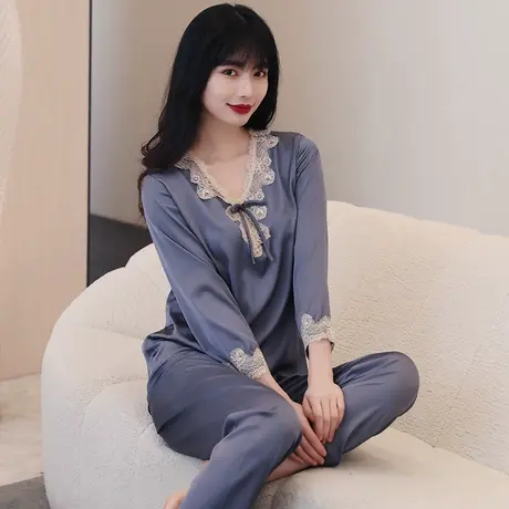睡衣女夏季冰丝绸薄款2023年新款网红爆款高级感ins风春秋家居服商品大图