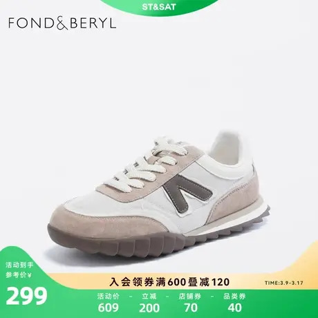 菲伯丽尔时尚拼色休闲鞋2023秋季新款系带圆头好搭女鞋FB33112037商品大图