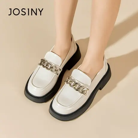 Josiny/卓诗尼英伦风小皮鞋2023夏秋新款时尚百搭粗跟乐福鞋单鞋商品大图