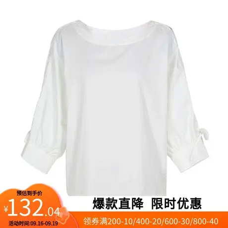 【艾格】2023春装新品女装简约单色肩部系带设计甜美可爱雪纺上衣商品大图