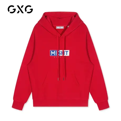 GXG卫衣 春新款商场同款红色个性字母刺绣男装连帽帽衫商品大图