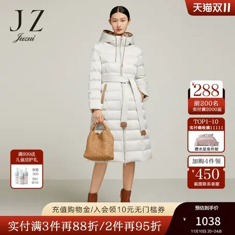 JZ玖姿长款简约通勤羽绒服2022冬季新款加厚保暖白鸭绒外套商品大图