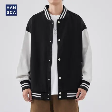 hansca潮流撞色棒球服男运动秋冬季大码上衣男学院风夹克休闲外套商品大图