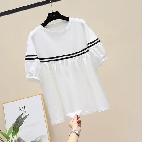 白色短袖T恤女网红ins上衣2023新款夏装韩版宽松洋气a字体恤短裙商品大图