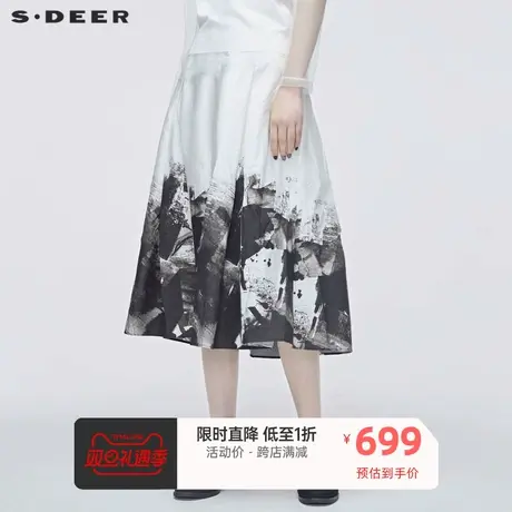 sdeer圣迪奥A字半裙气质文艺范印花半身裙天配毛衣S20181110图片