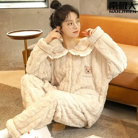 珊瑚绒睡衣女冬季2023年新款法兰绒加厚加绒冬天翻领家居服秋冬款商品大图