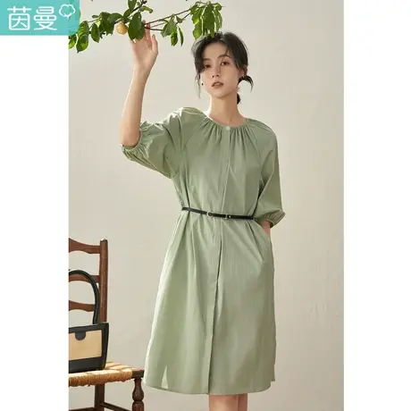 【商场同款】茵曼2023春女装新款法式收腰圆领中袖a字连衣裙裙子商品大图