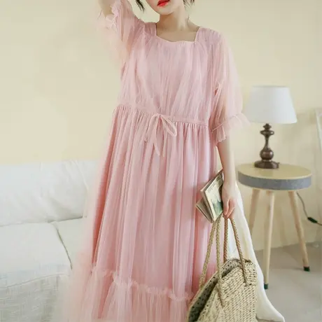 云子胖妹妹复古仙仙的爵士网纱连衣裙 加大码2023春季法式长裙女商品大图