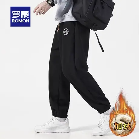 Romon/罗蒙2023冬季新款休闲百搭羊羔绒裤舒适保暖腰部抽绳长裤商品大图