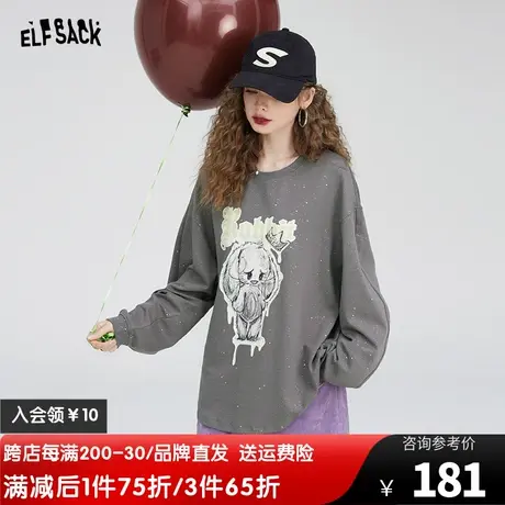 【商场同款】妖精的口袋圆领卫衣外套女2023秋季新款宽松长袖卫衣图片