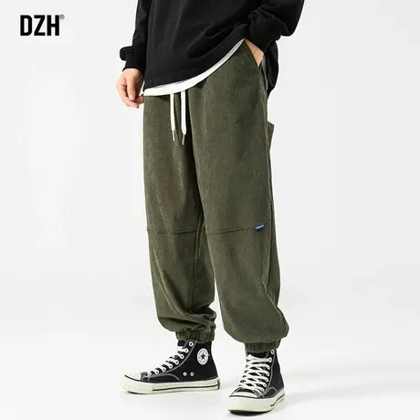DZH男士休闲绿色灯芯绒裤子男潮ins高街秋季男裤2023年新款束脚裤商品大图
