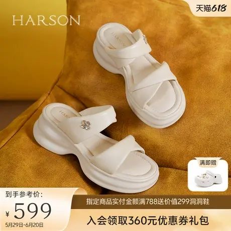 哈森厚底凉拖鞋2025新款夏季外穿松糕底沙滩一字拖鞋HM258409图片