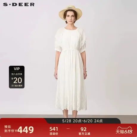 sdeer圣迪奥25年新品田园风圆领风琴褶收腰绣花连衣裙S25261202图片