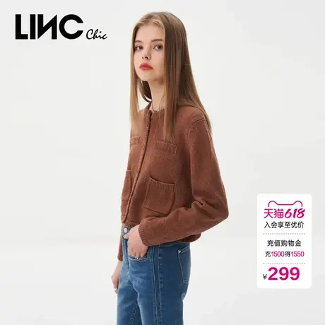 LINCCHIC金羽杰针织衫复古小香风针织开衫外套女S231CR166Y图片