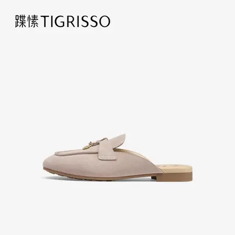 蹀愫2025年春夏新款真皮穆勒鞋可外穿一脚蹬平底拖鞋女TA65308-50商品大图