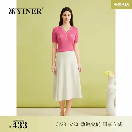 【天丝系列】YINER音儿专选夏季法式莱赛尔毛针织衫V领上衣图片