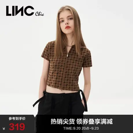 LINCCHIC金羽杰2023新款截短拉链polo领短袖女T恤夏S232FK247Y图片