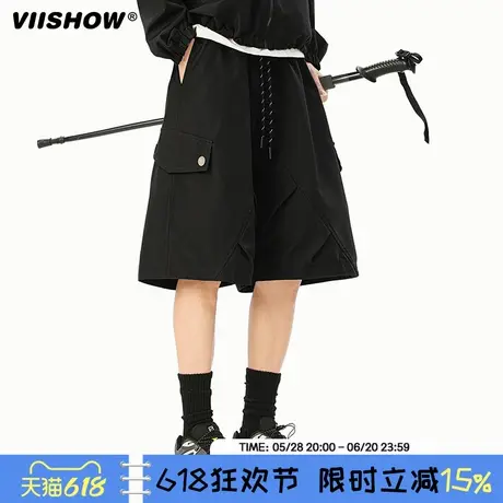 VIISHOW户外工装短裤男士2025夏新款休闲宽松美式潮流黑色五分裤图片