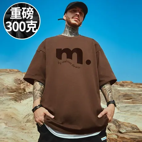 300g重磅潮牌宽松胖子T恤短袖100%纯棉加肥加大码男装半截袖夏季商品大图