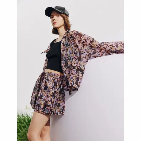 朗姿法式碎花设计感气质高级感薄款女2024年春季新款阔腿运动短裤商品大图