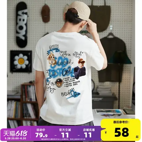 唐狮2024年夏季新款男短袖T恤后背潮流印花纯棉宽松圆领半袖上衣商品大图