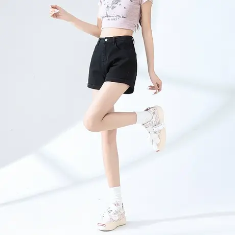 班尼路S&K系列黑色牛仔短裤女2025夏季新款个性三分裤时尚热裤女Q图片